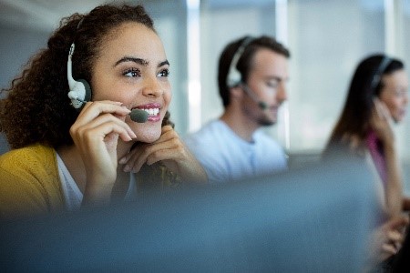 Customer service representative with a headset